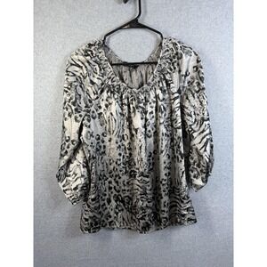 Express Blouse Womens Medium Gray Animal Print 3/4 Sleeve Scoop Neck Top